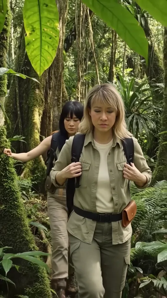 Jungle-adventure scene from the Dinosaur AI video example